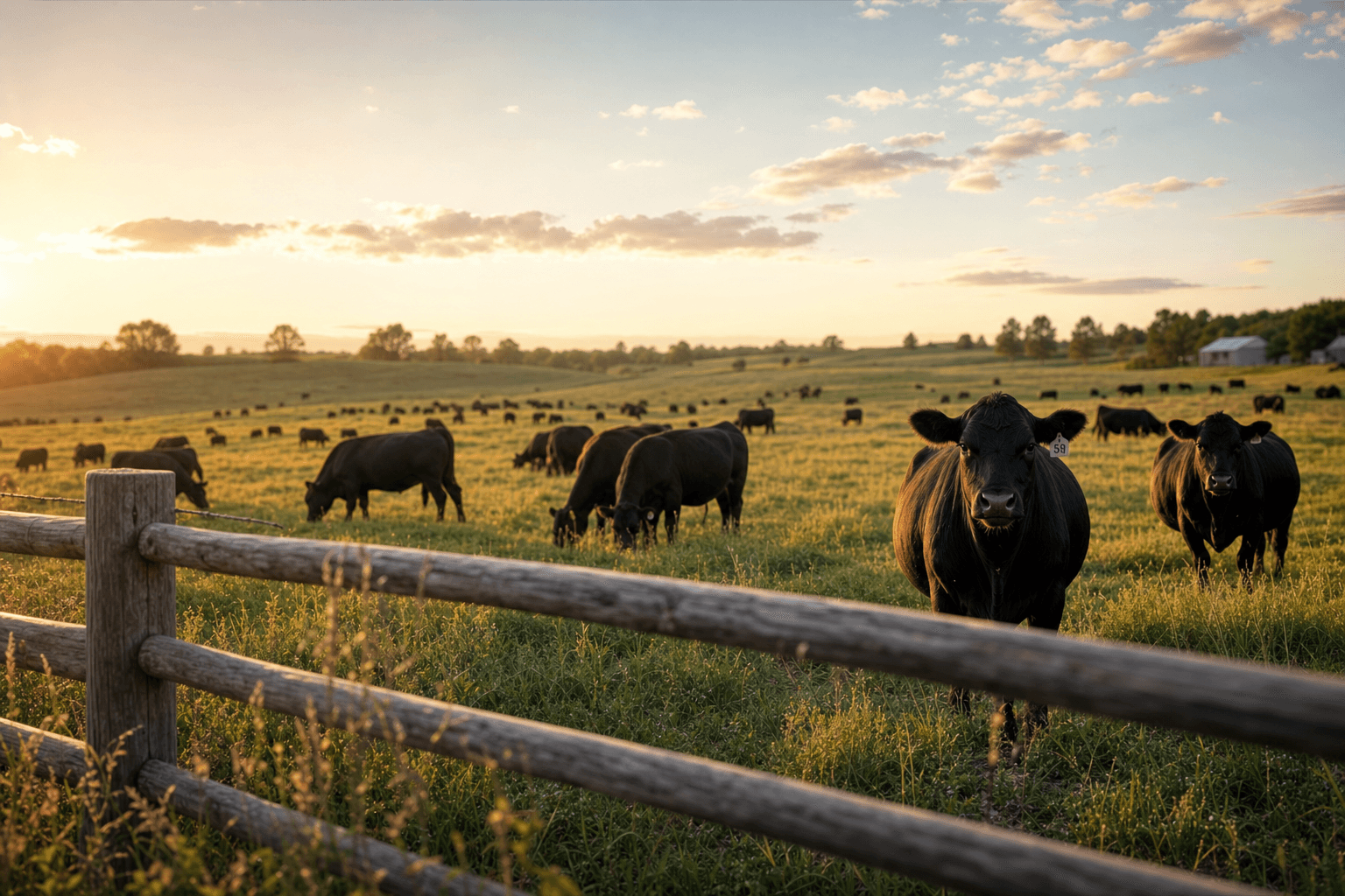Cattle grazing at golden hour