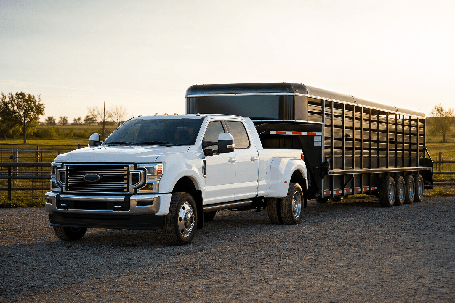 Pickup truck and livestock trailer